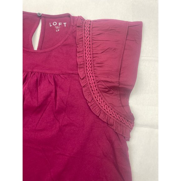 LOFT Women Petite Tiered Ruffle Mixed Media Top Large - Picture 12 of 16